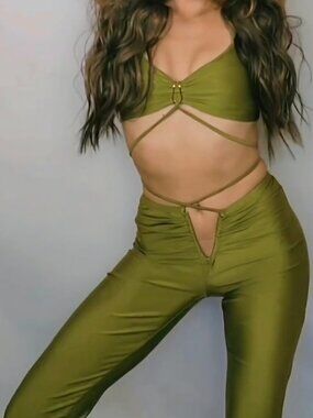 Olive Pant + Crop Top Set XS Fashion Nova NWOT